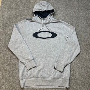 Vintage Oakley Mens Ellipse Logo Pullover Hoodie Grey Fleece Sweatshirt Size M